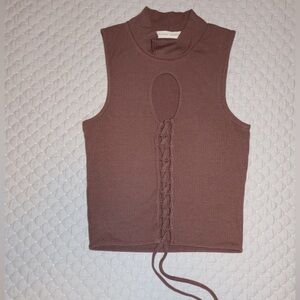 Gilded Intent Brown Lace-Up Cut Out Tank Top